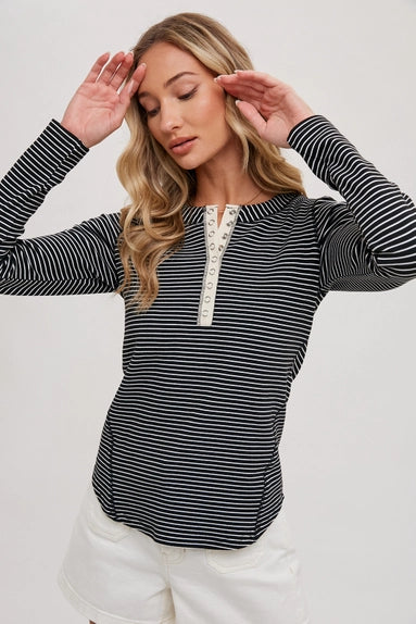 Striped Henley Knit Top Fall-Winter Bluivy-MaxRetail