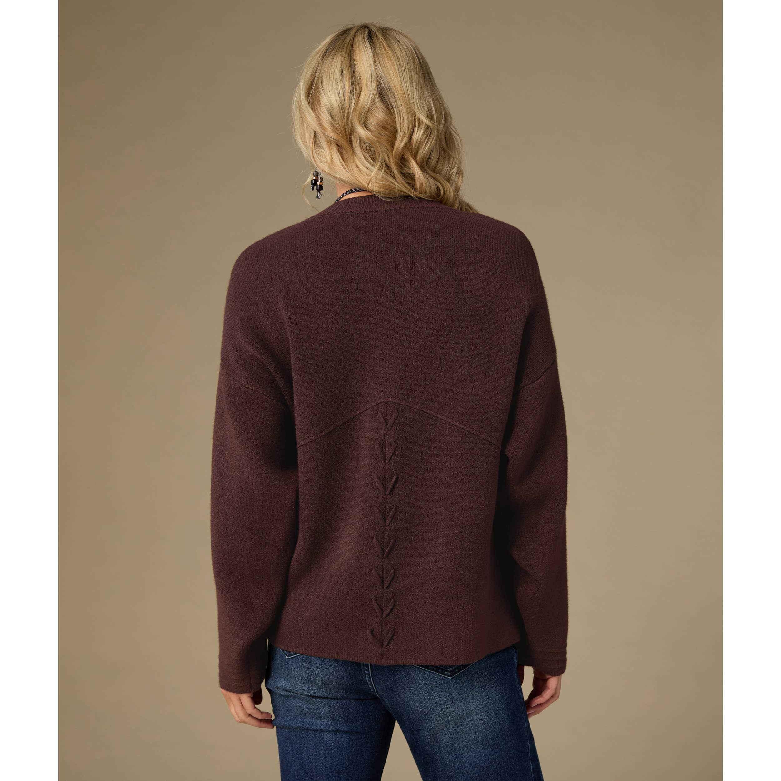 Delphina Long Sleeve Lattice Back Sweater