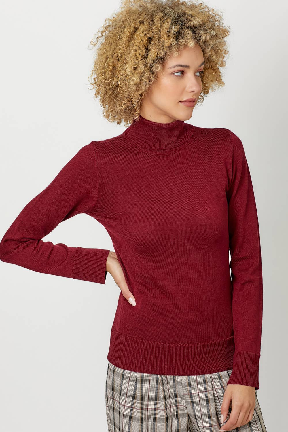 Burgundy Cashmere Turtleneck Sweater Fall-Winter Mystree