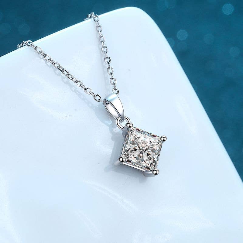 Four-Prong Square Moissanite Necklace in 925 Sterling Silver: 1.0 ct Core Perimade & Co. LLC