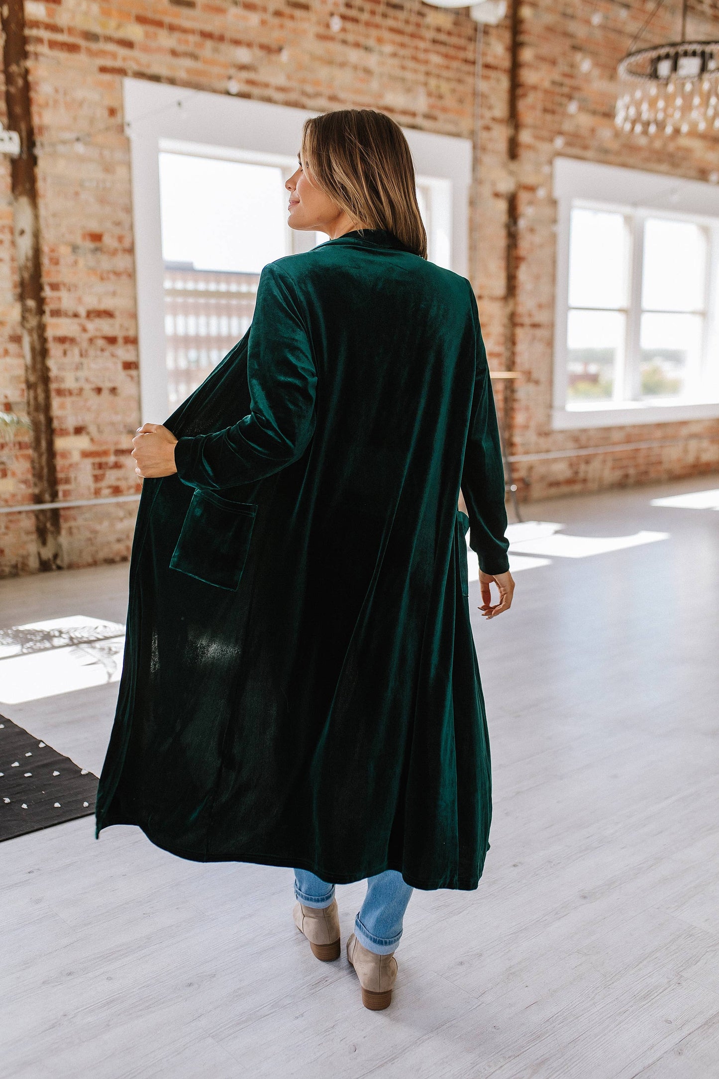 Green Eve Velvet Long Cardigan Fall-Winter Liam & Company