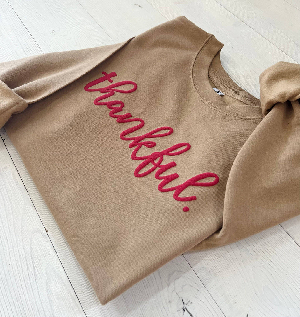 Embossed "Thankful" Oversized Sweatshirt