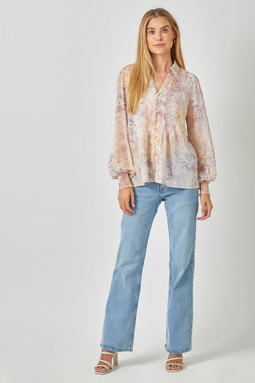 Mystree - 60532 Pintuck Print Blouse Mystree