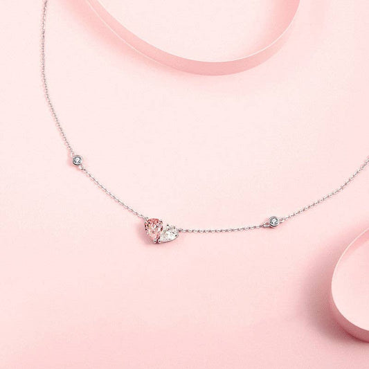 Perimade & Co. LLC - Pink Heart Charm Layering Necklace in 925 Sterling Silver Perimade & Co. LLC