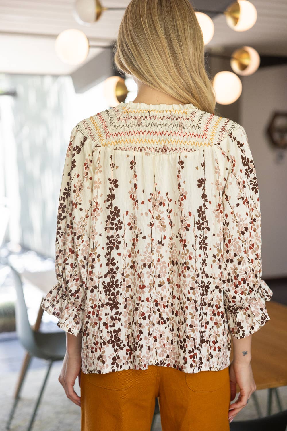 Floral Printed Top | Multi Color Smocked Yoke Puff Sleeve Blouse