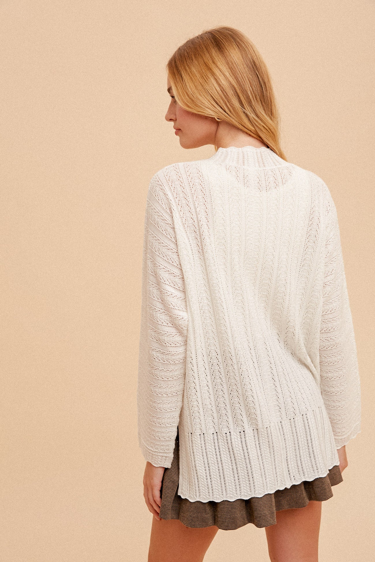 POINTELLE SIDE SLIT OPEN CARDIGAN Spring-Summer Hem and Thread