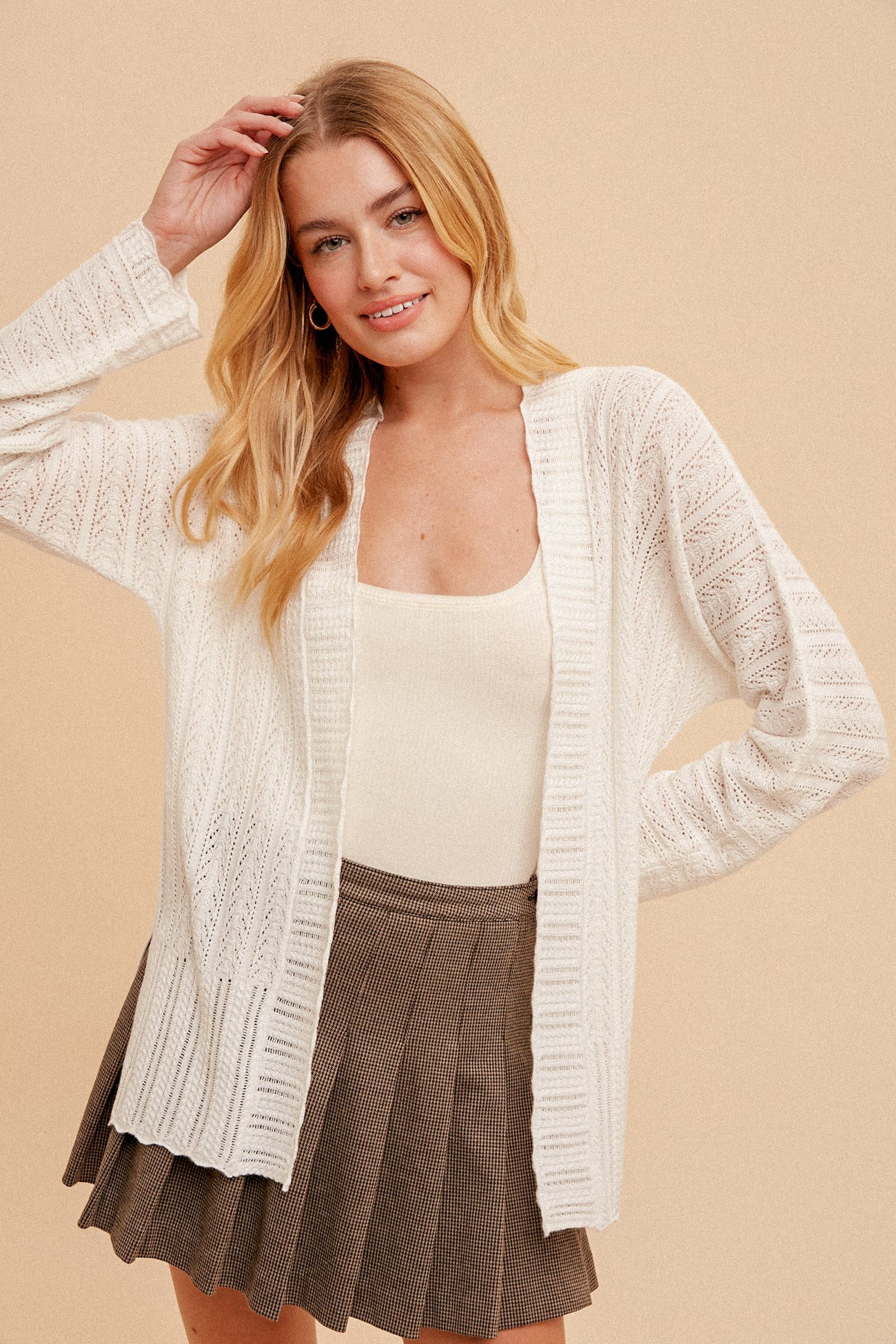 POINTELLE SIDE SLIT OPEN CARDIGAN Spring-Summer Hem and Thread