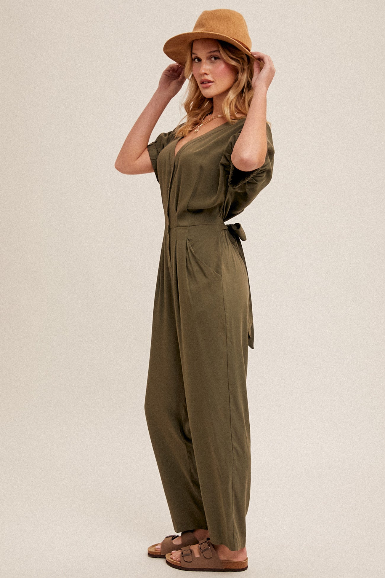 BELTED JUMPSUIT WITH POCKETS Spring-Summer Hem and Thread