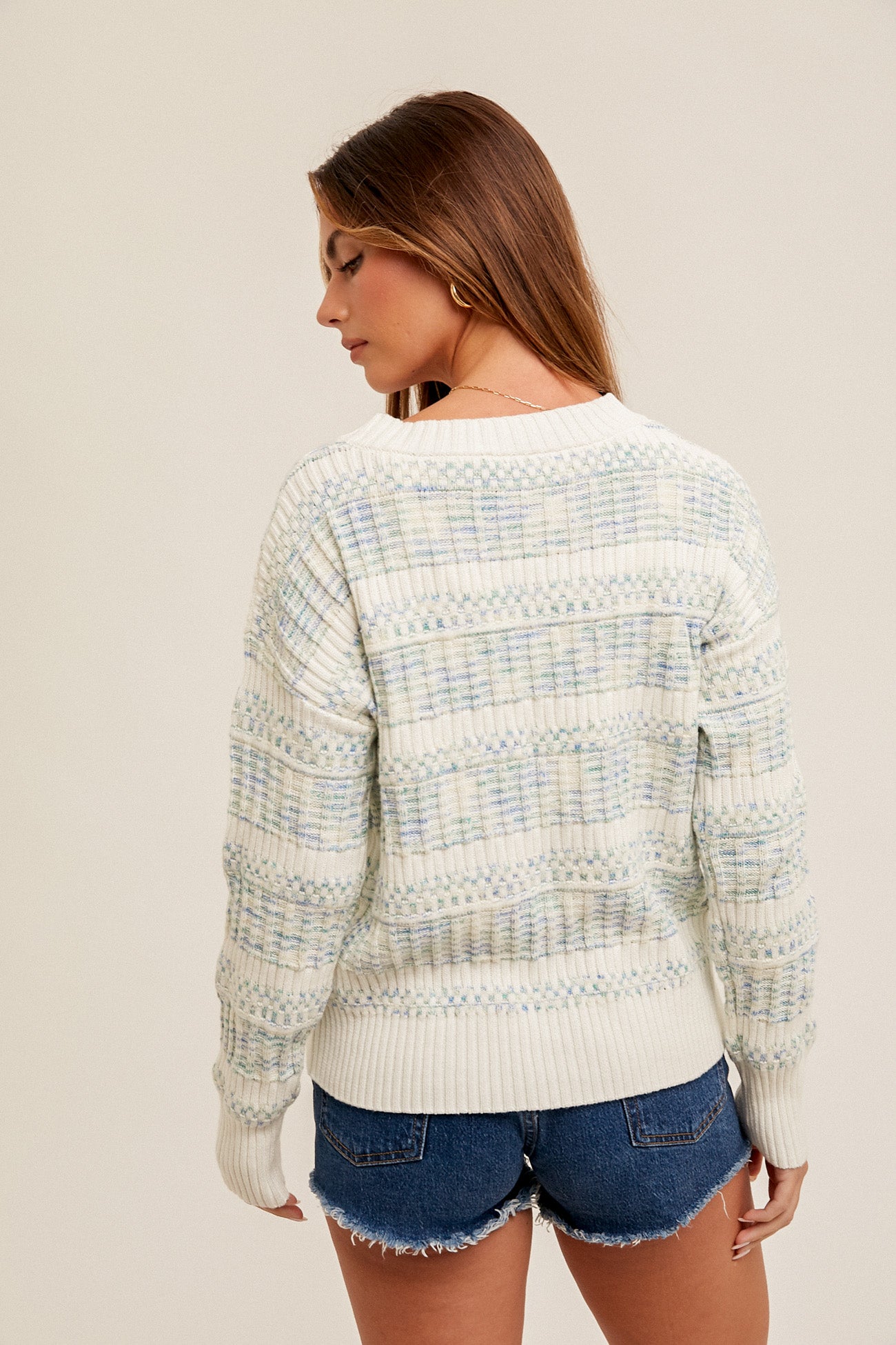 ROUND NECK TEXTURED SWEATER PULLOVER Spring-Summer Hem and Thread