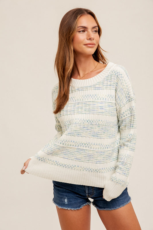 ROUND NECK TEXTURED SWEATER PULLOVER Spring-Summer Hem and Thread