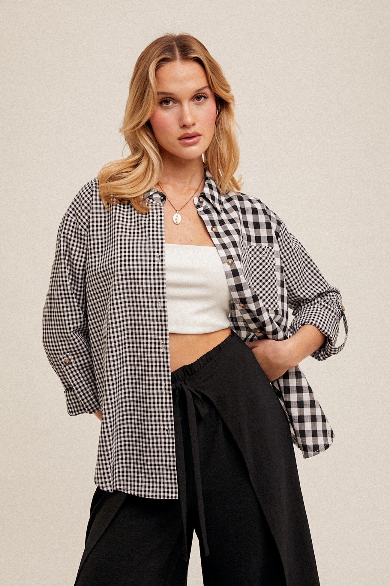 Black & White Plaid Shirt Spring-Summer Hem and Thread