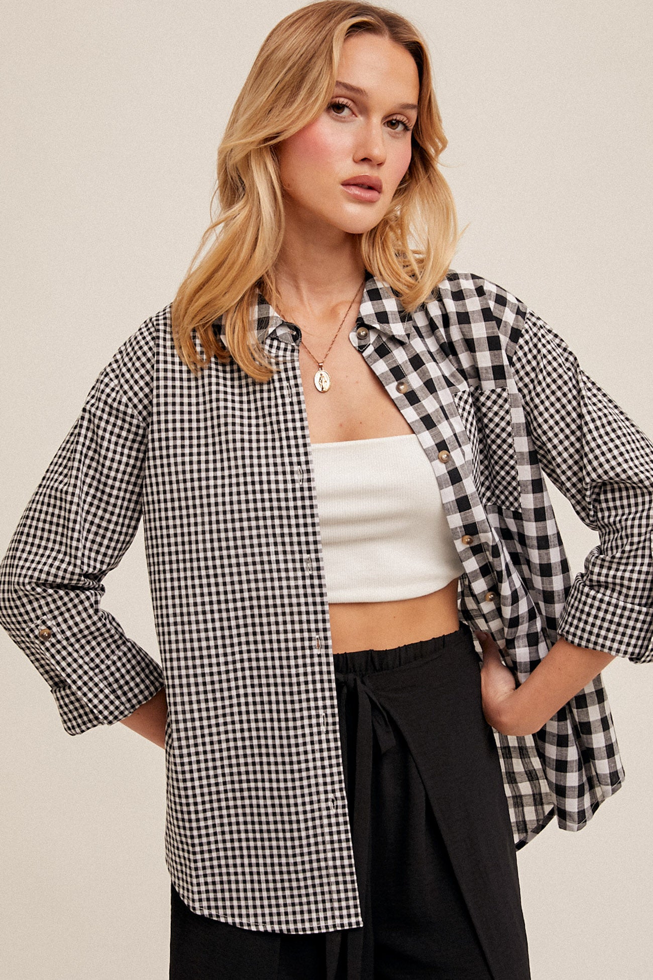 Black & White Plaid Shirt Spring-Summer Hem and Thread