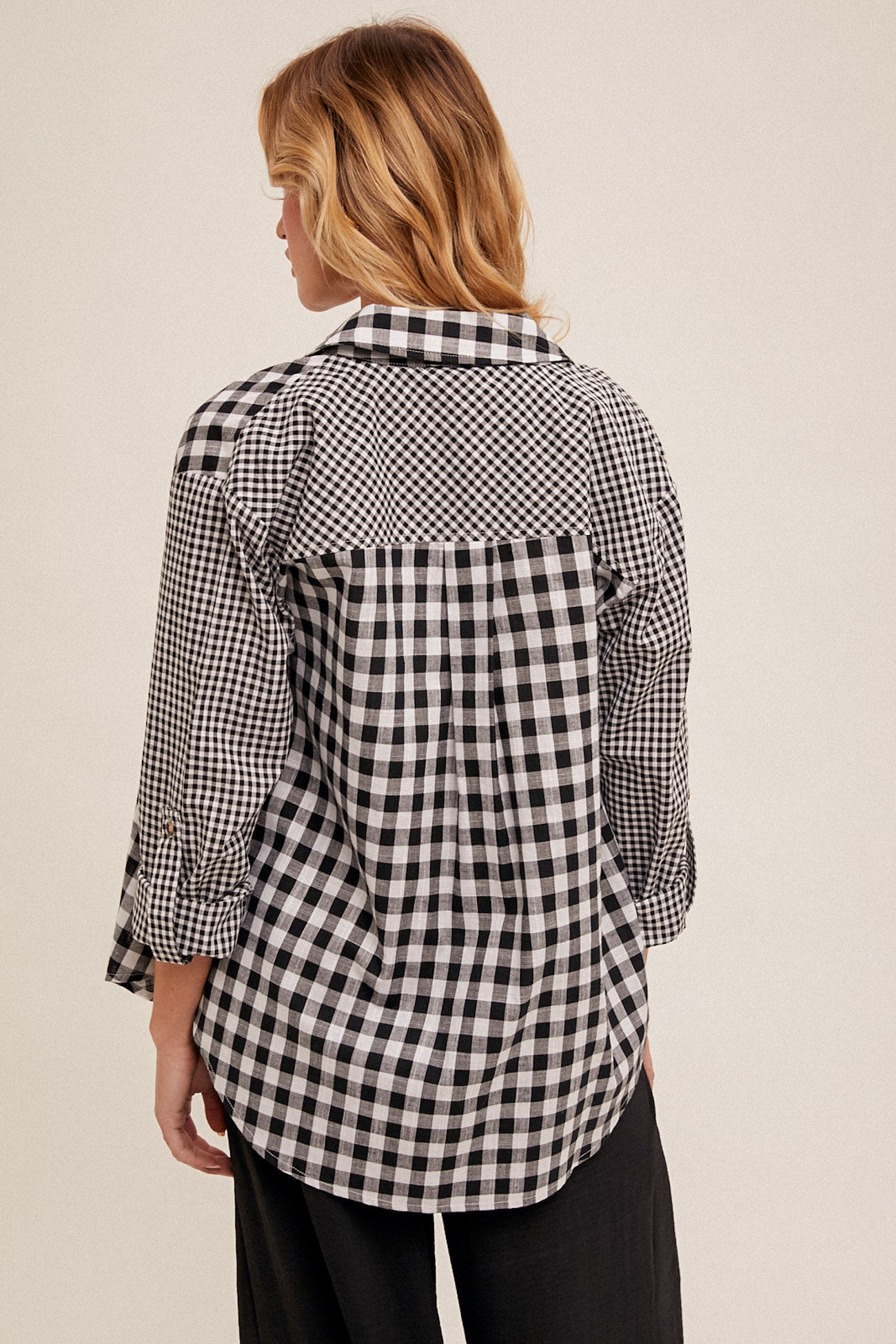 Black & White Plaid Shirt Spring-Summer Hem and Thread