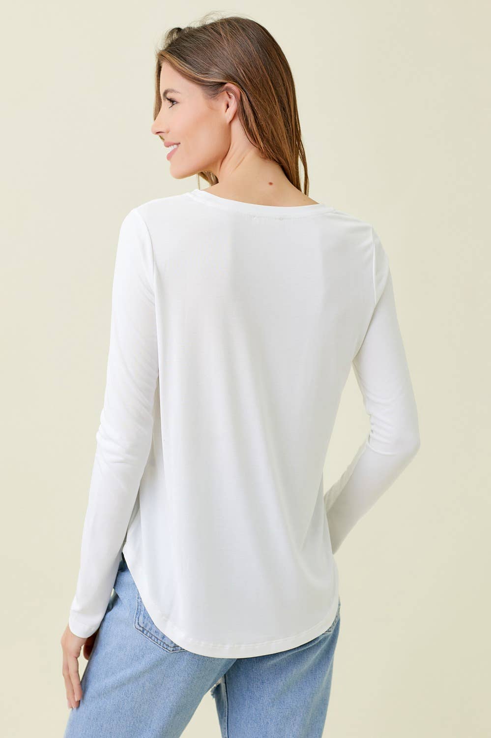 White Long Sleeve Modal Top Fall-Winter Mystree