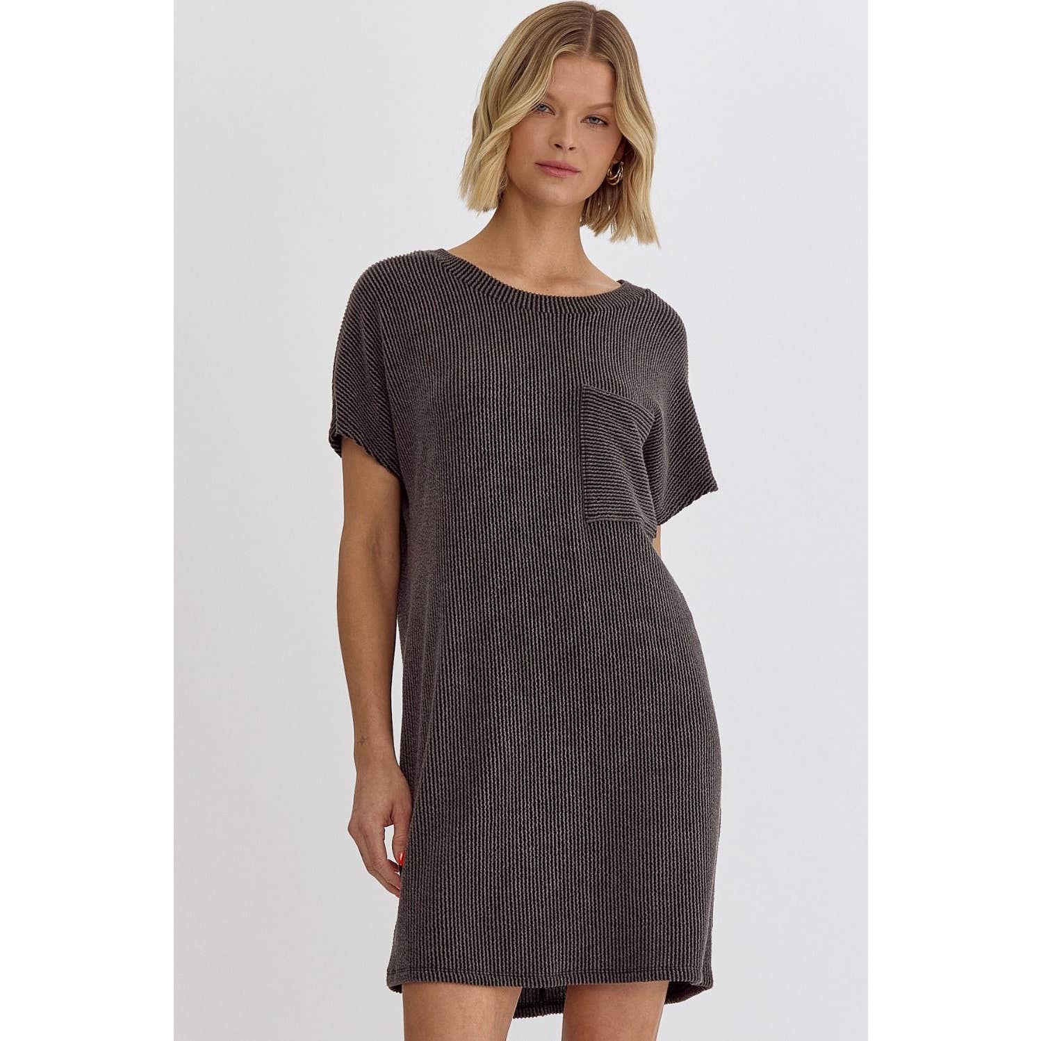 Charcoal Ribbed Mini Dress Fall-Winter STYLE USA