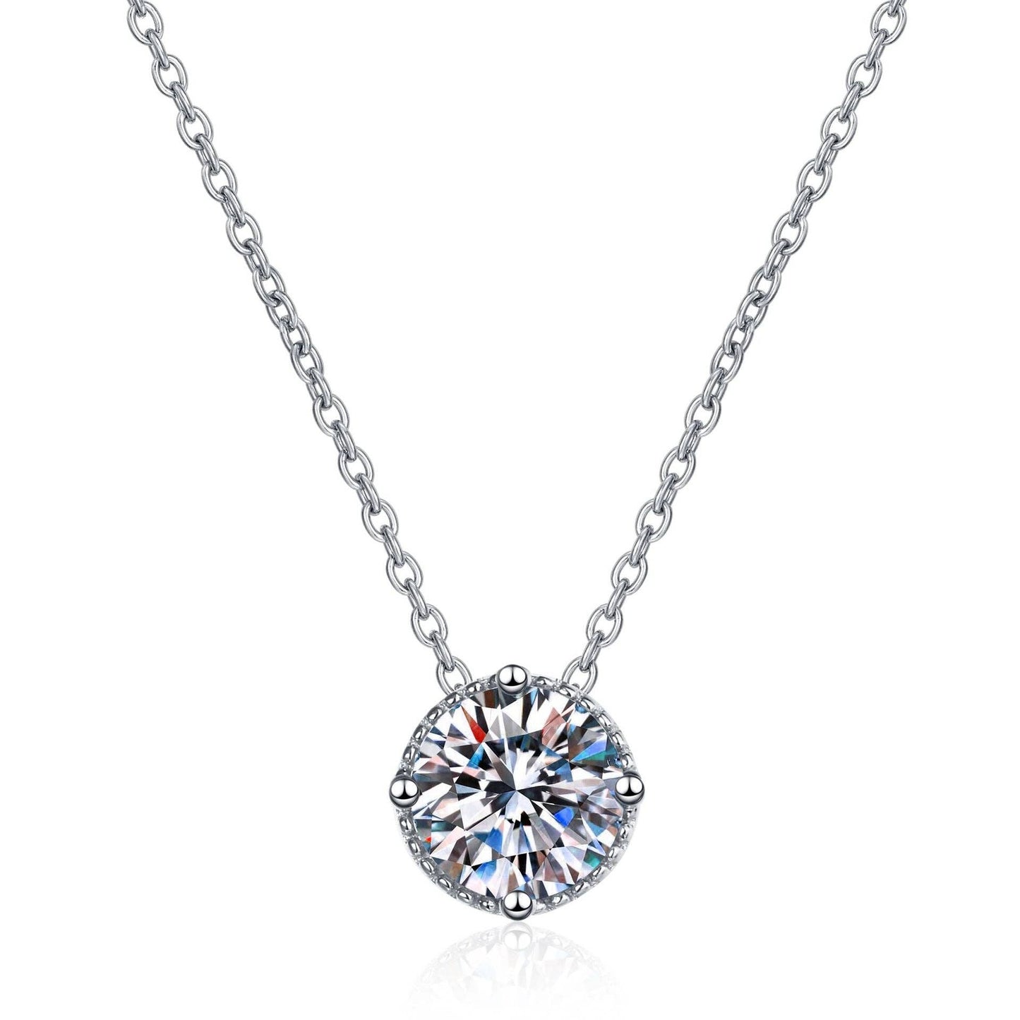 Four-Prong Moissanite Charm Necklace in 925 Sterling Silver 1.0ct Core Perimade & Co. LLC