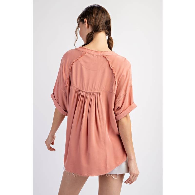 Peach Fuzz Solid Half SleeveBblouse Top Spring-Summer STYLE USA