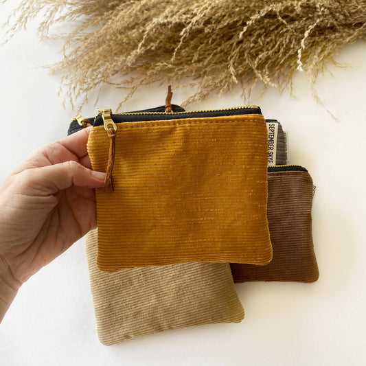 Mustard Yellow Corduroy Small Square Pouch Fall-Winter September Skye Bags & Accessories