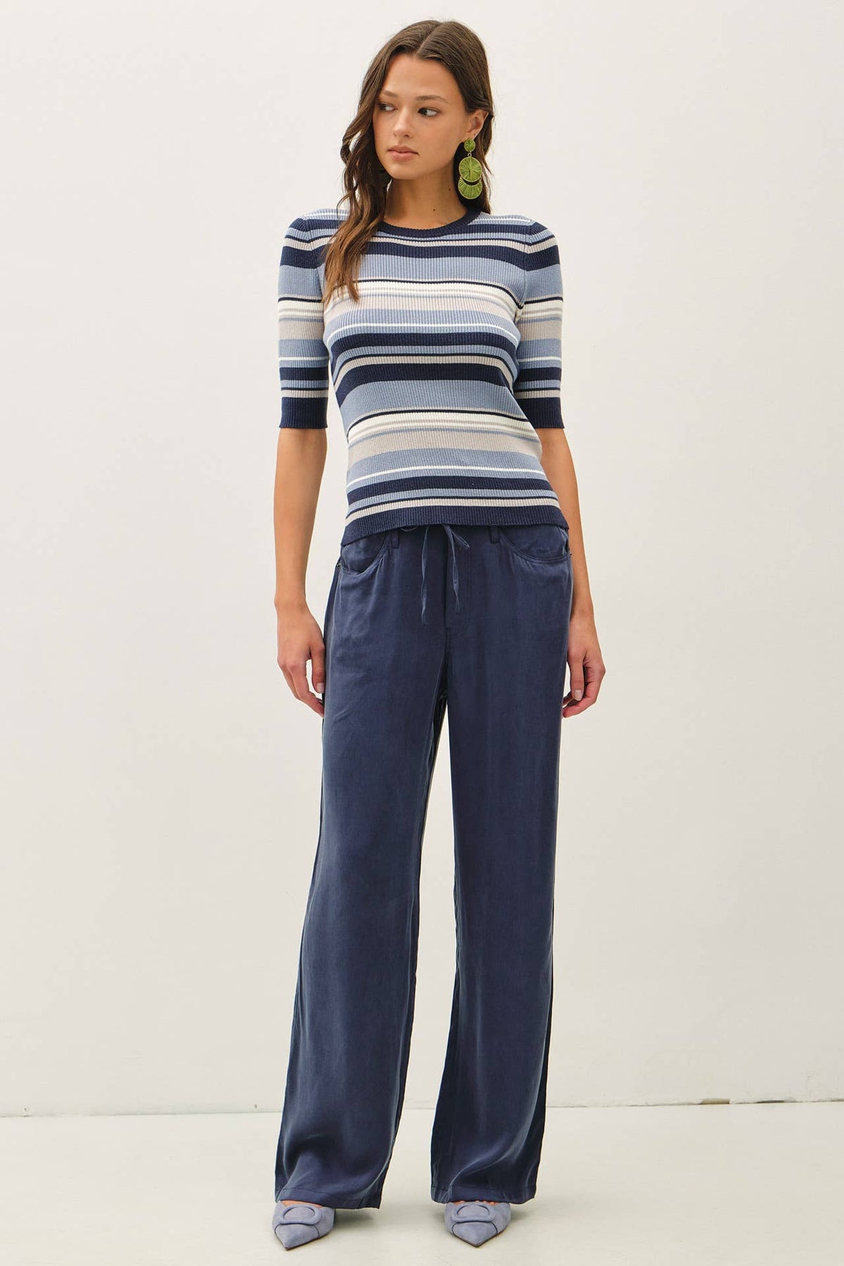 Air-Washed Wide Leg Belted Pants