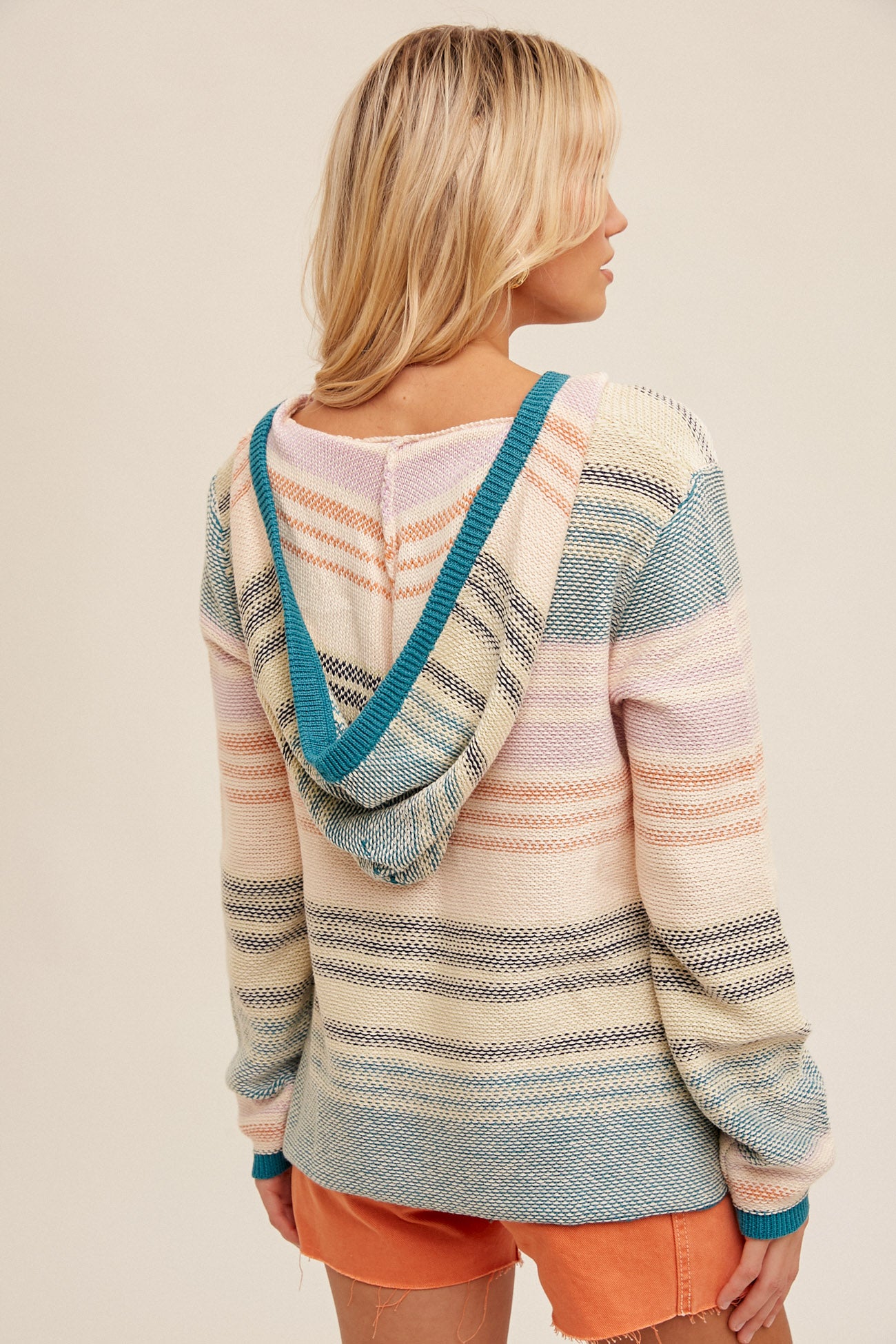 TEXTURED WEAVE STRIPE BEACH HOODIE SWEATER Spring-Summer Hem and Thread