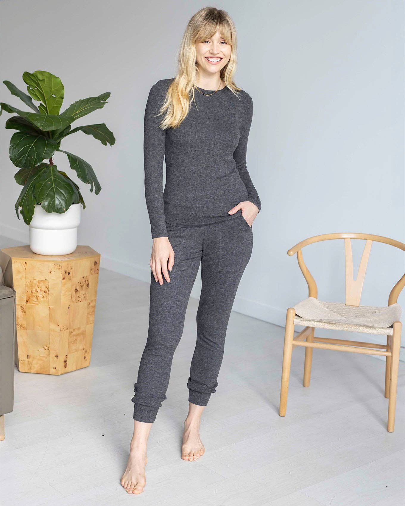 Essential Ribbed Jogger Pants In Charcoal Core Grace and Lace