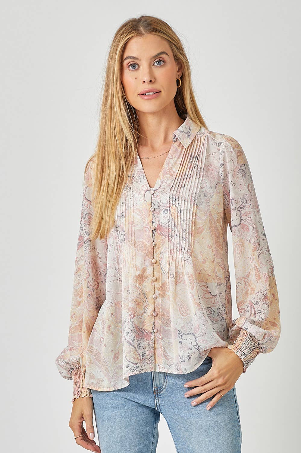 Mystree - 60532 Pintuck Print Blouse Mystree