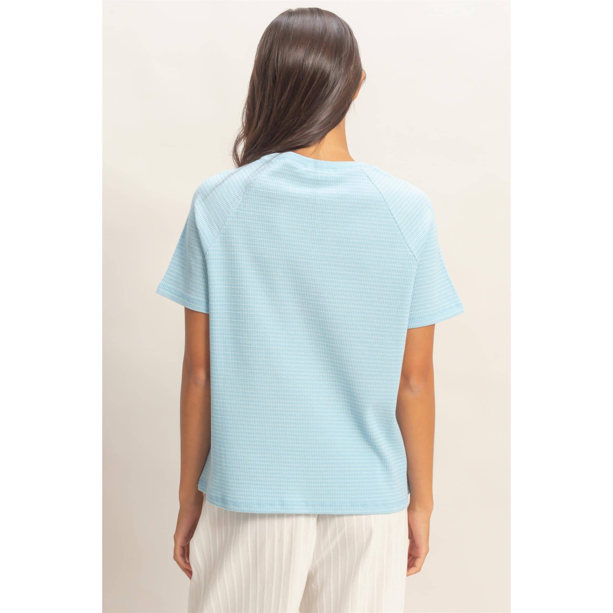 Textured Striped Raglan Sleeve Tee