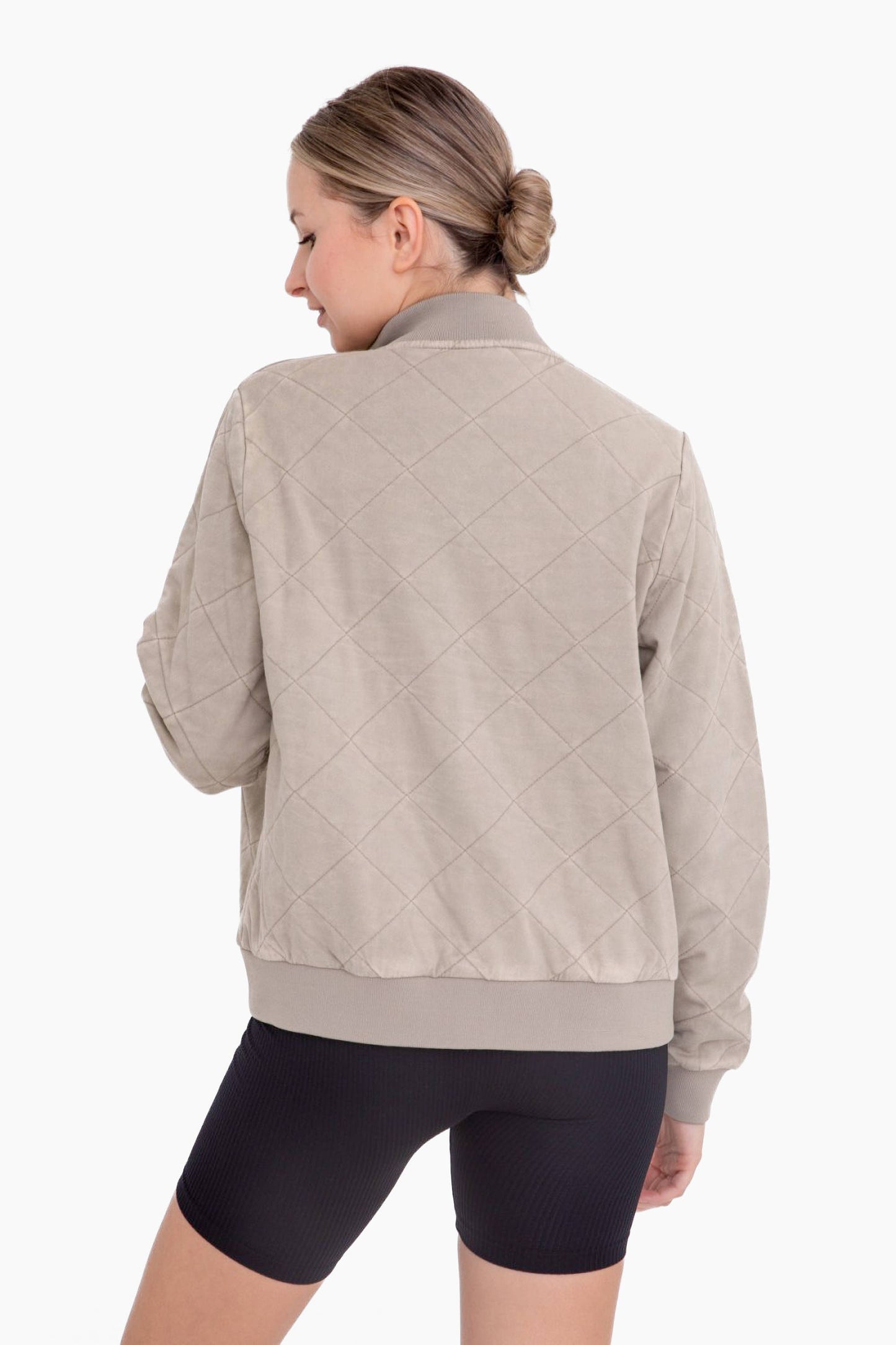 Quilted Mineral-Wash Bomber Jacket: TAUPE Spring-Summer Mono B