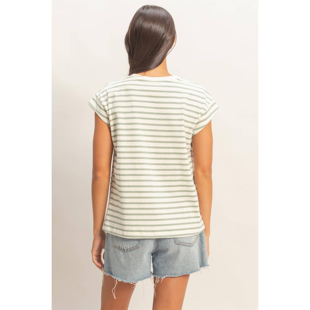Double Zero - Striped Cap Sleeve Relaxed Everyday Tee