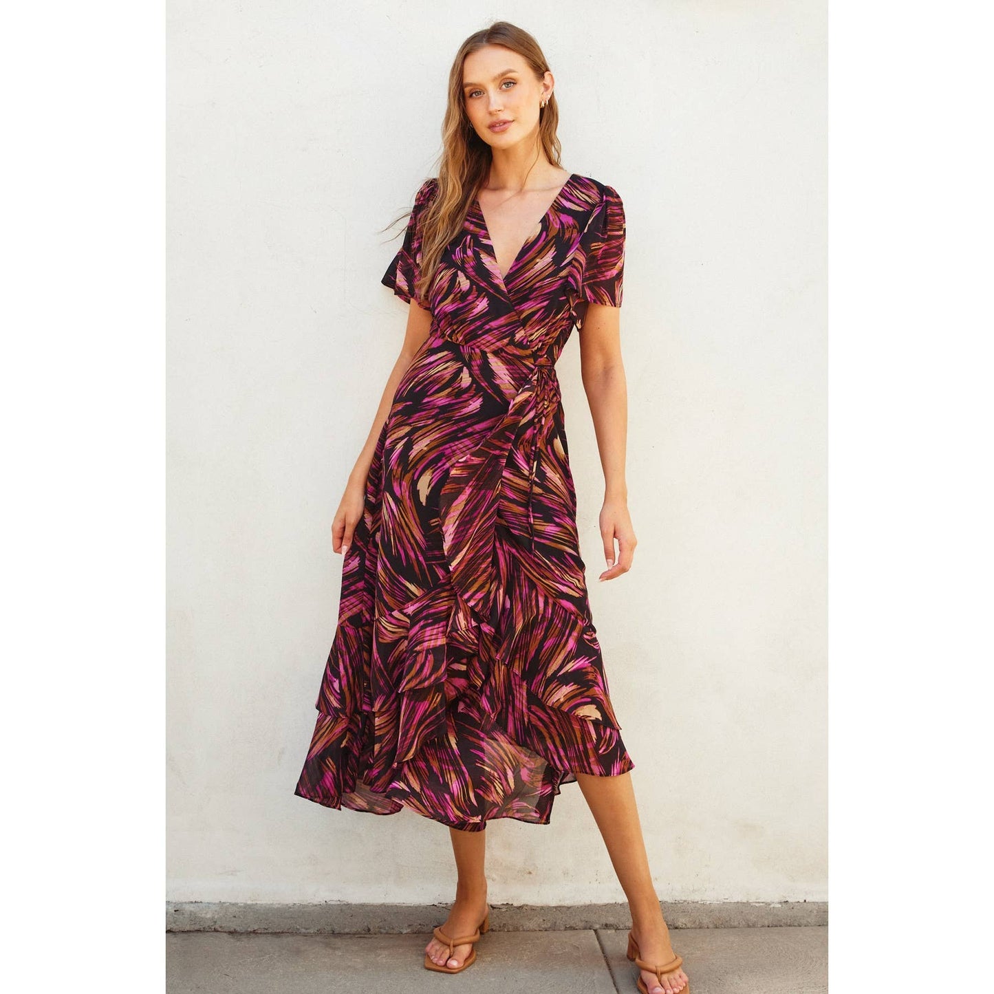 Lights Out Plum Orche Double Ruffled Hem Wrap Dress Dress Forum