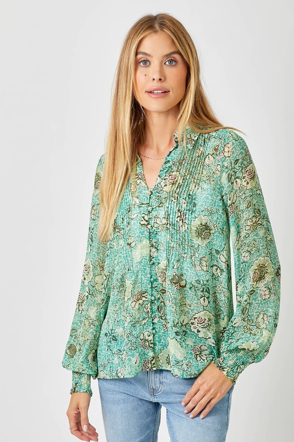 Mystree - 60532 Pintuck Print Blouse Mystree