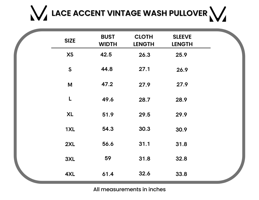 Lace Accent Vintage Wash Pullover - Brown