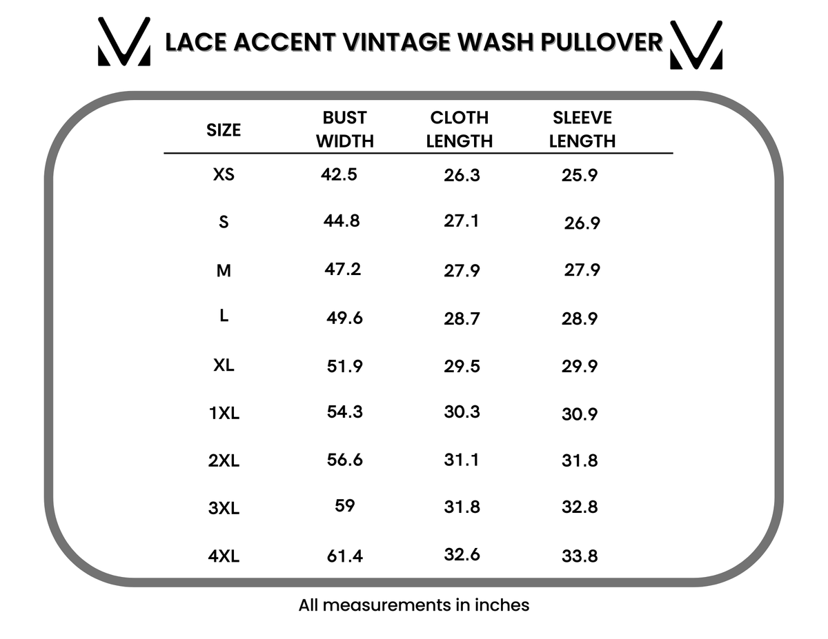 Lace Accent Vintage Wash Pullover - Brown