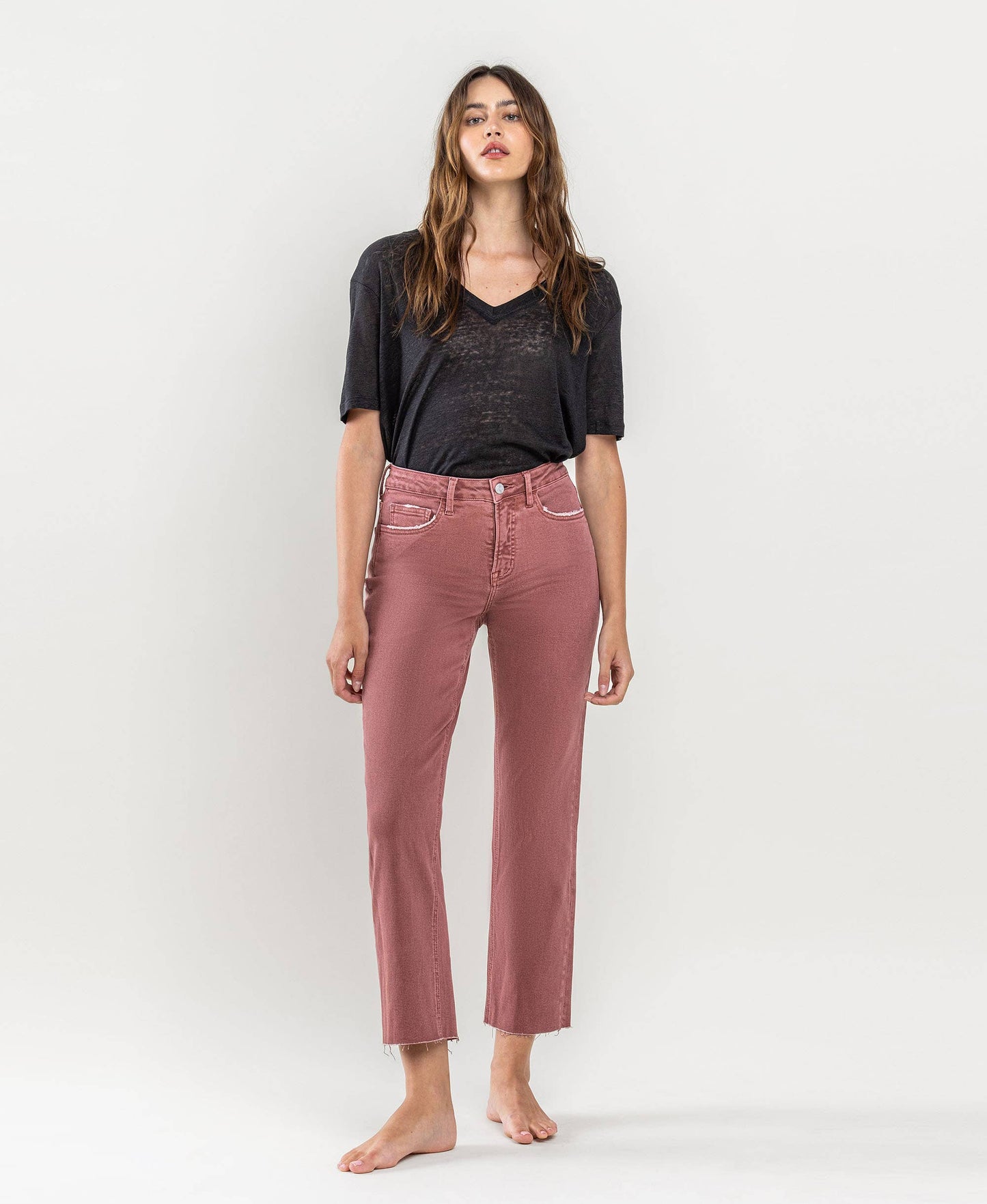 WINE TUMMY CONTROL HIGH RISE CROP STRAIGHT JEANS Fall-Winter Lovervet by VERVET