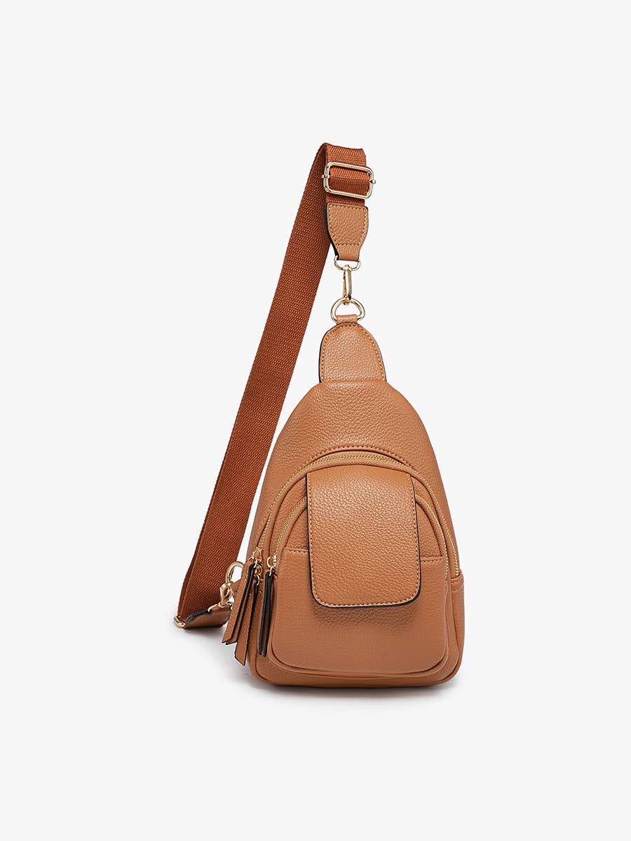 Sophia Sling Bag with flapover pocket and adjustable strap in stylish fall design