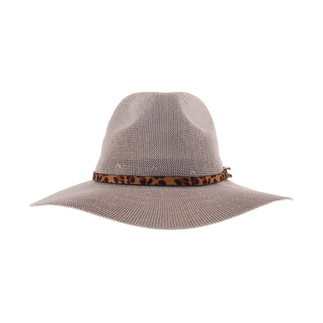 Light Taupe Knit Leopard Buckle Band C.C Panama Hat Spring-Summer C.C Beanie