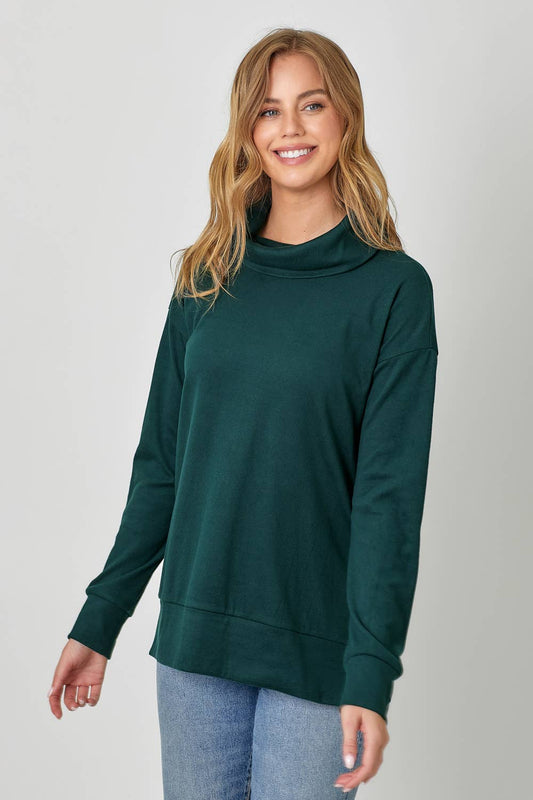 Hunter Green Brushed Knit Turtleneck Sweatshirt Fall-Winter Mystree