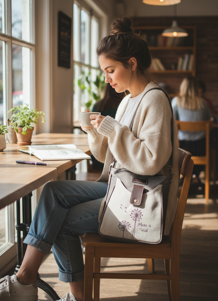 Canvas & Leather Women's Crossbody - Timberwolf/Taupe Gray
