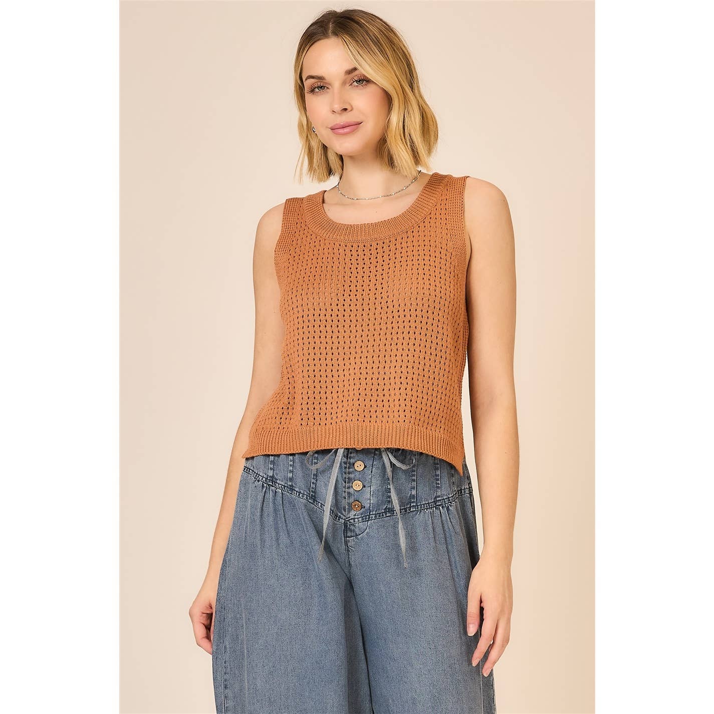 Cozy Casual, Inc. - Open Knit Cotton Sleeveless Top