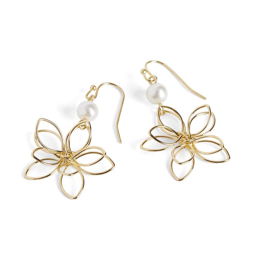 Wire Wrap Flower Dangle Earrings - Gold: Gold  Whispers