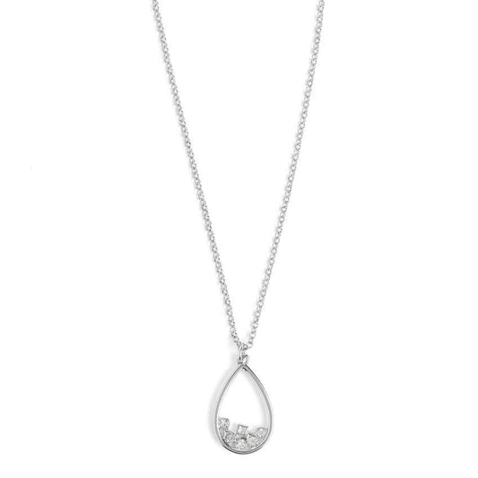 Scattered Stone Teardrop Necklace - Silver Whispers