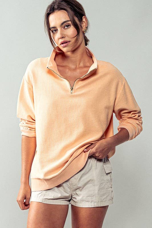 Vintage Washed Quarter Zip Ribbed Sweatshirt