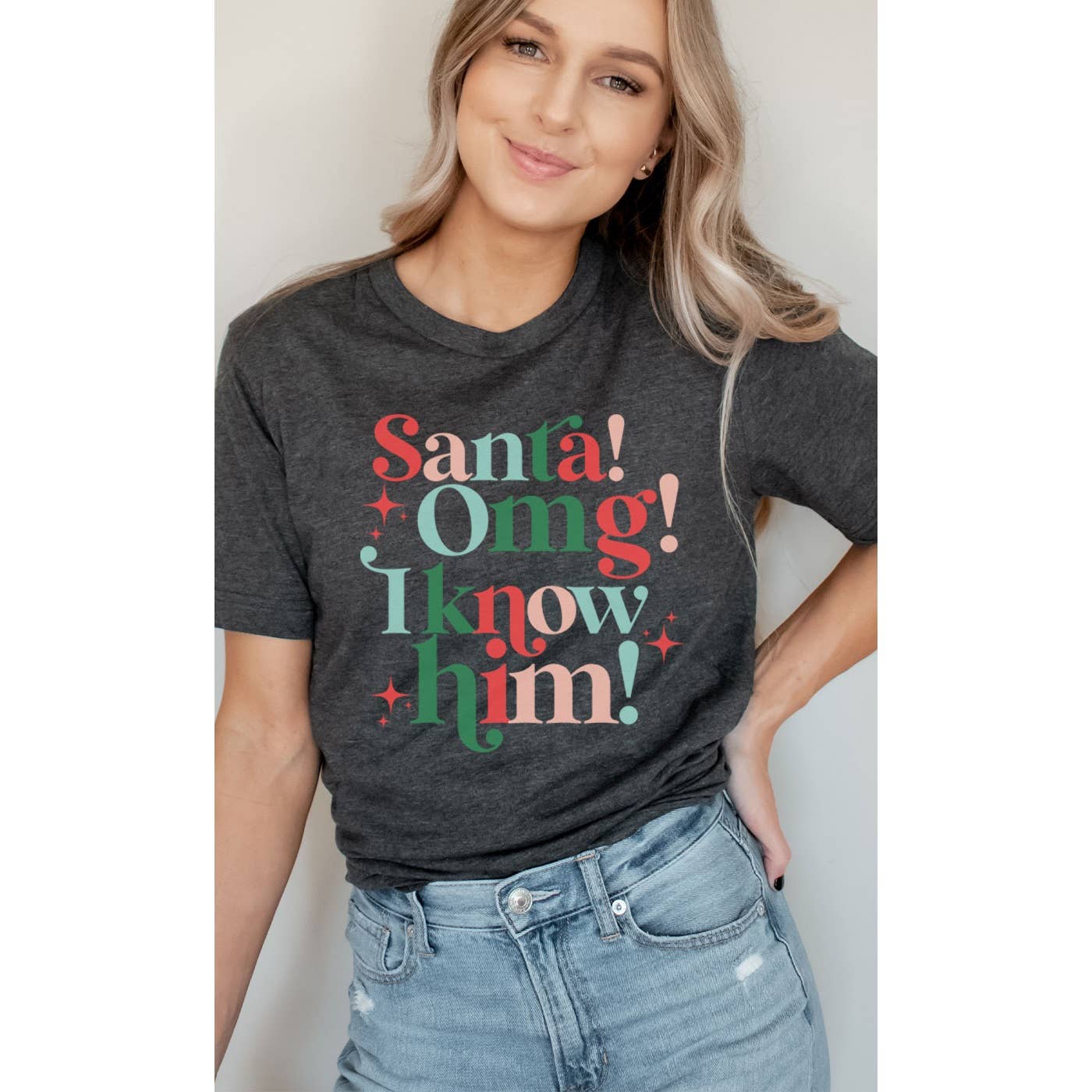 Santa OMG I Know Him Christmas Graphic Tee Fall-Winter Kissed Apparel