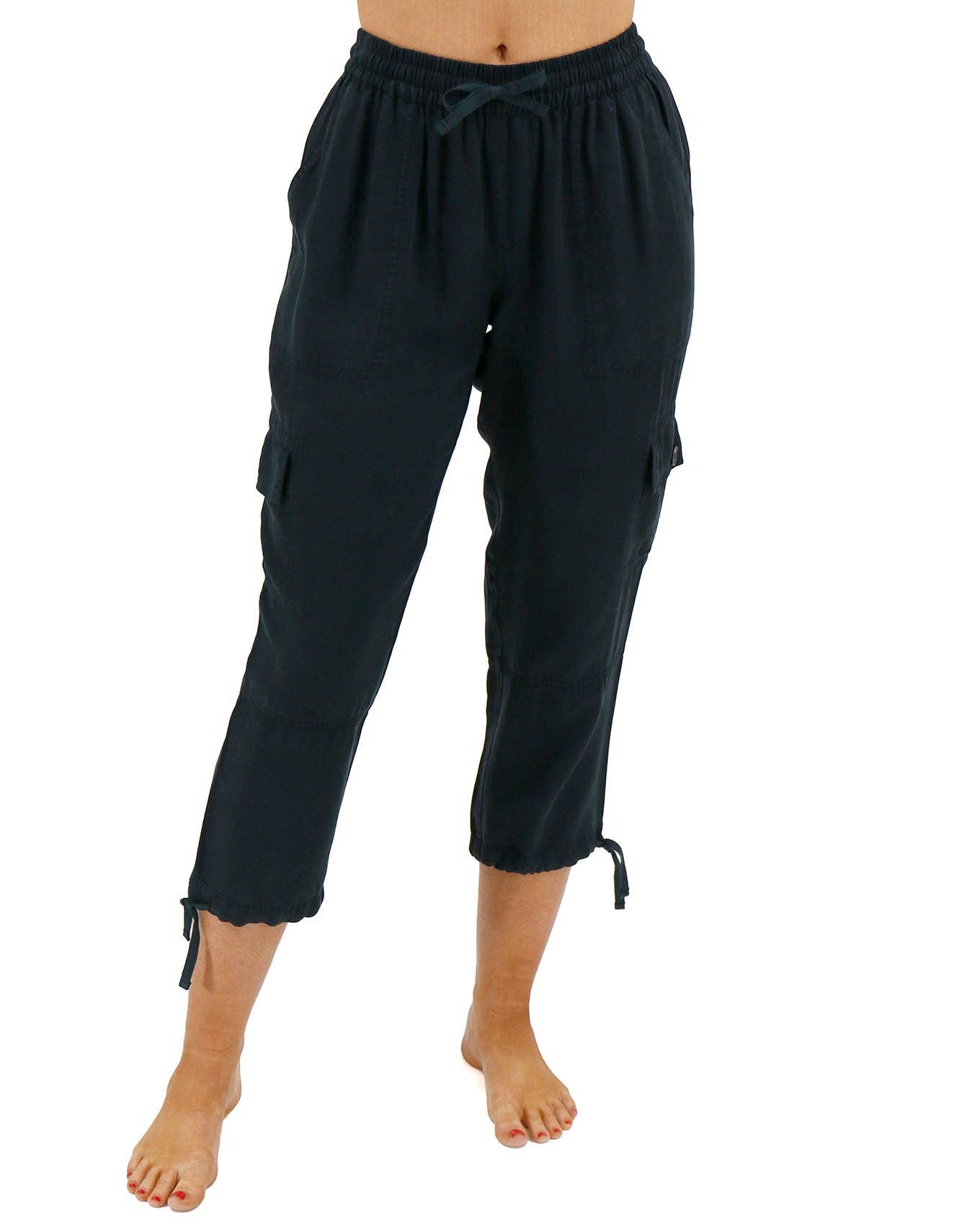 Tencel™ Lyocell Cropped Cargo Pants in Black Spring-Summer Grace and Lace