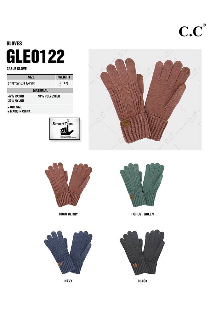 Hana - 12pairs C.C Cable Knit Winter Gloves  Hana