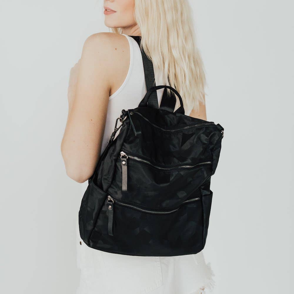 Nori Nylon Backpack: Black Geometric Core Pretty Simple