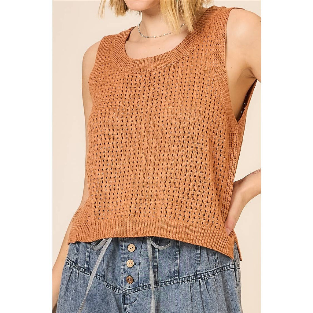 Cozy Casual, Inc. - Open Knit Cotton Sleeveless Top