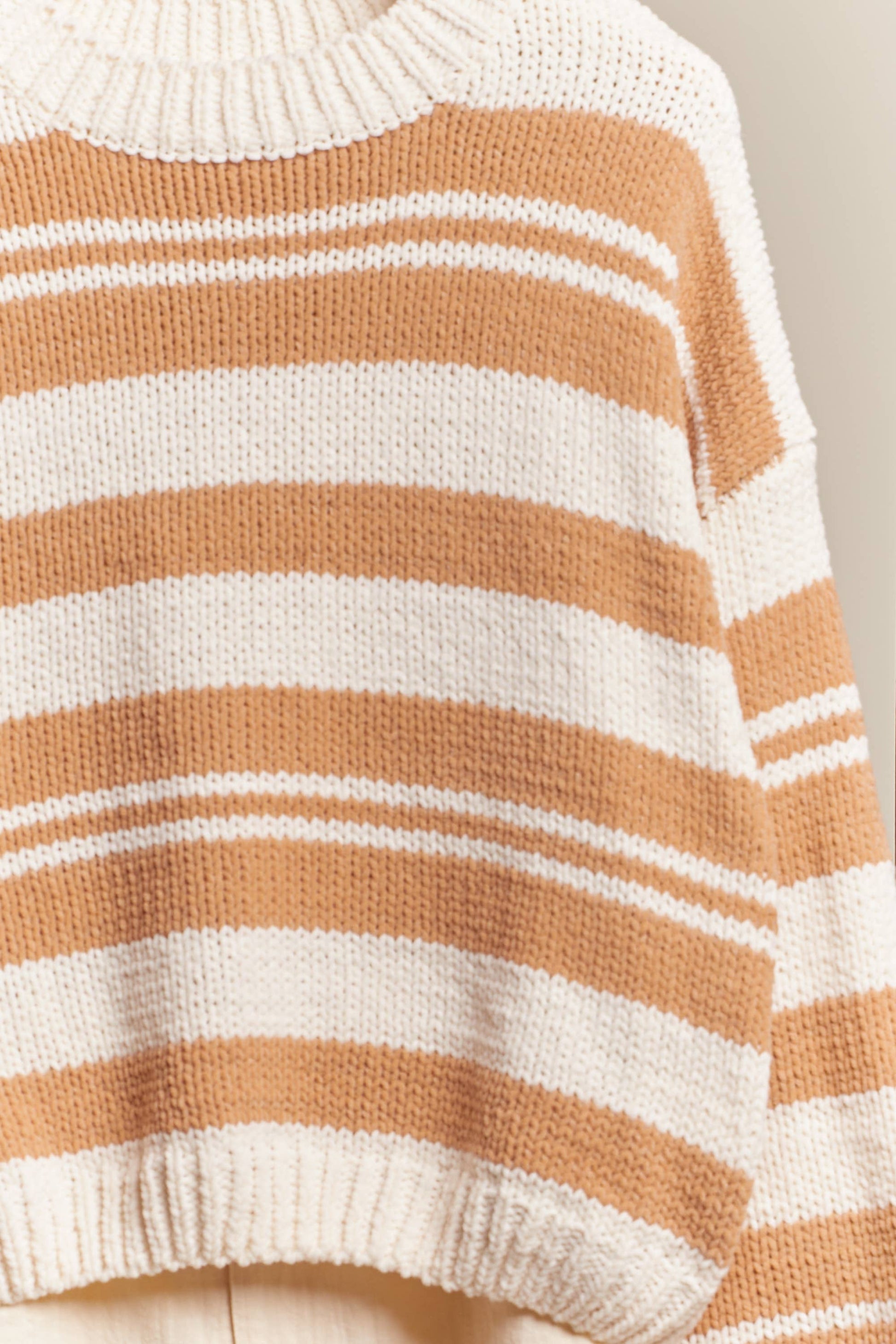 Beige Round Neck Multi Stripe Sweater Fall-Winter Mello.