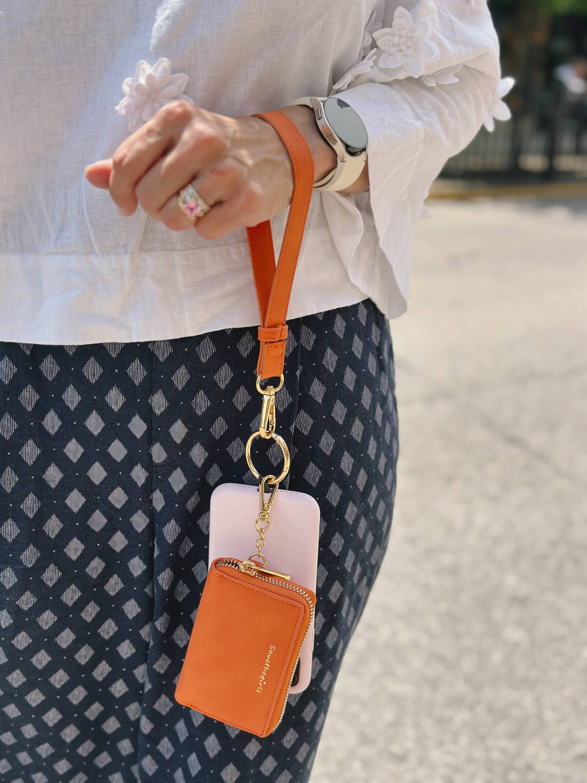 Tangerine Clip & Go Brushed Vegan Leather Phone Lanyard - Rfid Pouch Fall-Winter Save The Girls