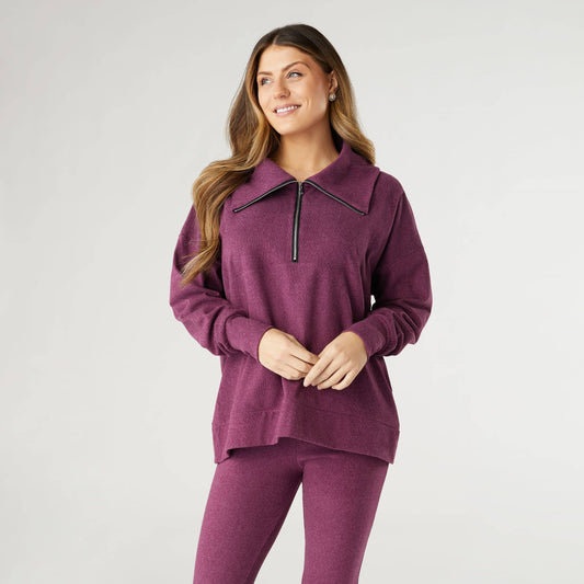 Weekend Brushed Half Zip Collar Top in Berry Fall-Winter COCO + CARMEN